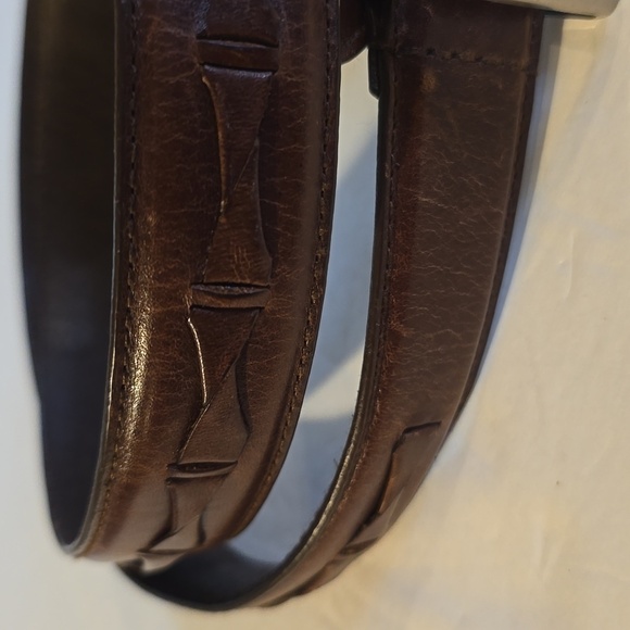 Franklin Italian Saddle Leather Belt - Silt | Martin Dingman Vintage Mens Brown Leather RAISED Weave Silver Buckle Sz.38